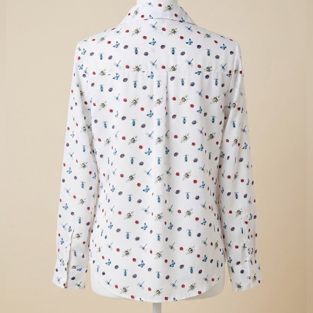 Express Portofino Whimsical Twee Insect Print Blouse White Colorful Print Size S - Picture 2 of 12